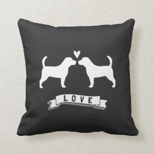 Beagles Love - Dog Silhouettes w/ Heart Cushion