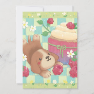 Beagle's Picnic Day with Raspberry Cupcake Invitation