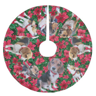 Beagles & Poinsettias Christmas Tree Skirt