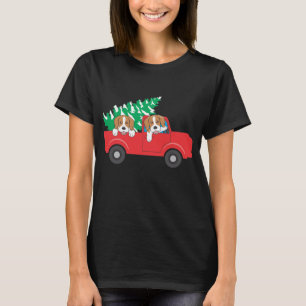 Beagles Riding A Red Truck Beagle Dog Christmas T-Shirt