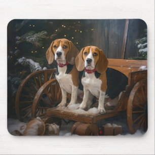 Beagle's Snowy Sleigh Christmas Decor  Mouse Pad