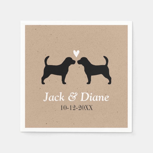 Beagles Wedding Couple with Custom Text Napkin (Front)
