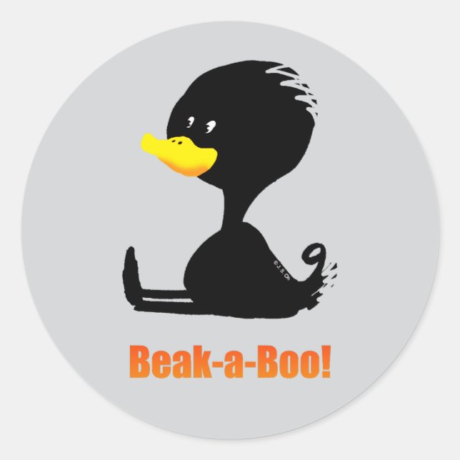 Beak-a-Boo! Cute Cartoon Duck with Funny Pun Classic Round Sticker (Front)
