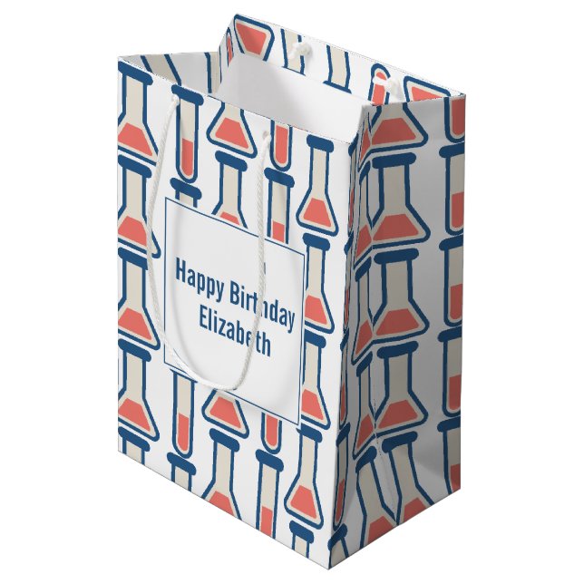 Beaker & Test Tube Science Themed Birthday Medium Gift Bag (Front Angled)