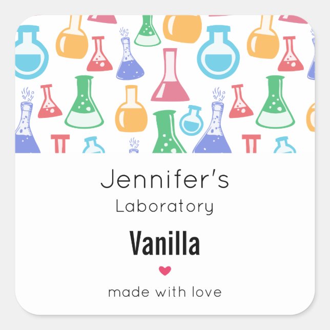 Beakers and Flasks Fun Pattern Candle Business Square Sticker (Front)