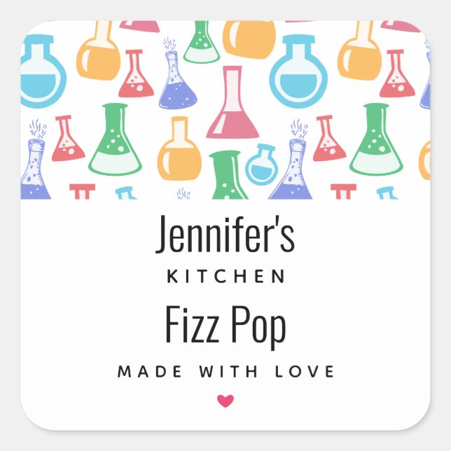 Beakers and Flasks Fun Pattern Kitchen Square Sticker (Front)