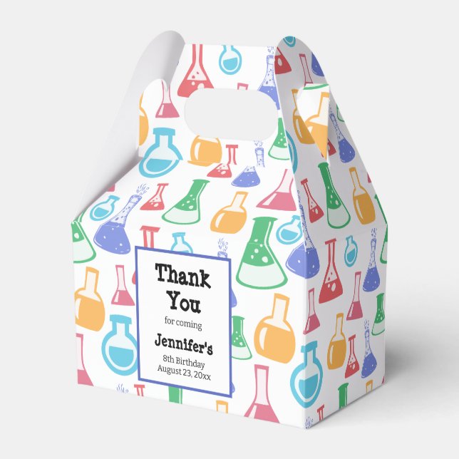 Beakers and Flasks Fun Science Pattern Birthday Favour Box (Front Side)