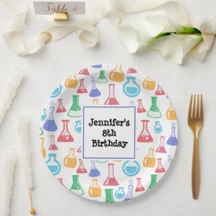 Beakers and Flasks Fun Science Pattern Birthday Paper Plate