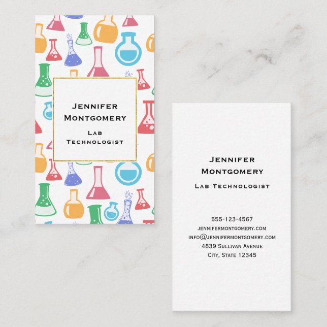 Beakers and Flasks Fun Science Pattern Business Card (Front/Back)