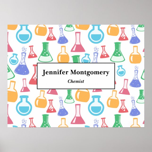 Beakers and Flasks Fun Science Pattern Business Poster (Front)