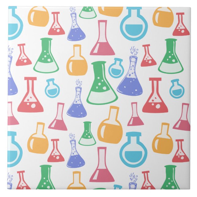 Beakers and Flasks Fun Science Pattern Ceramic Tile (Front)