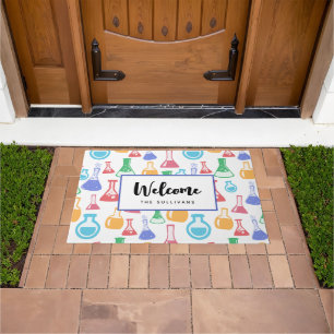 Beakers and Flasks Fun Science Pattern Welcome Doormat