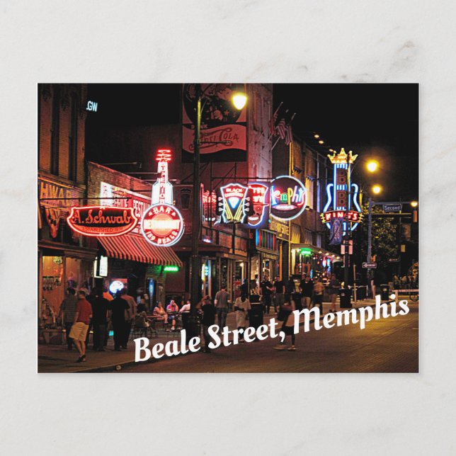 Beale Street, Memphis, Tennesee night scene Postcard (Front)