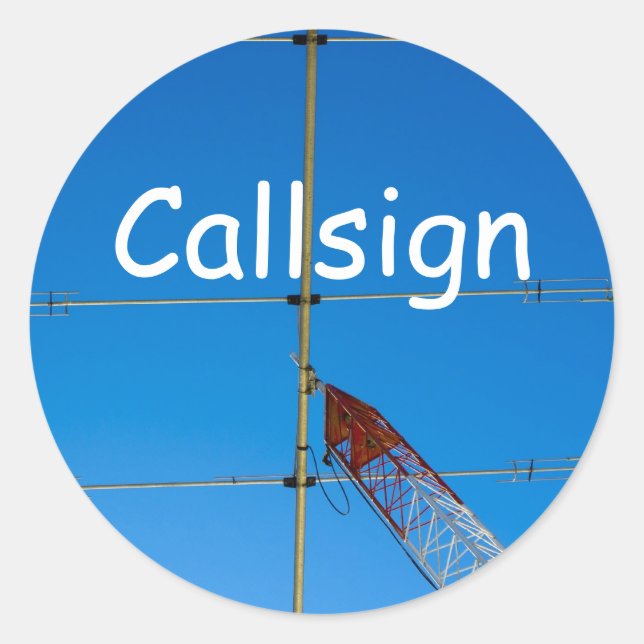 Beam Antenna and Callsign Classic Round Sticker (Front)
