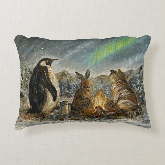Beam Lingering Whimsical Aurora Animals Painting Decorative Cushion (Front)