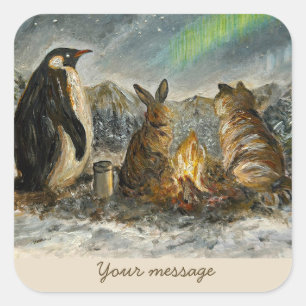 Beam Lingering Whimsical Aurora Animals Painting Square Sticker