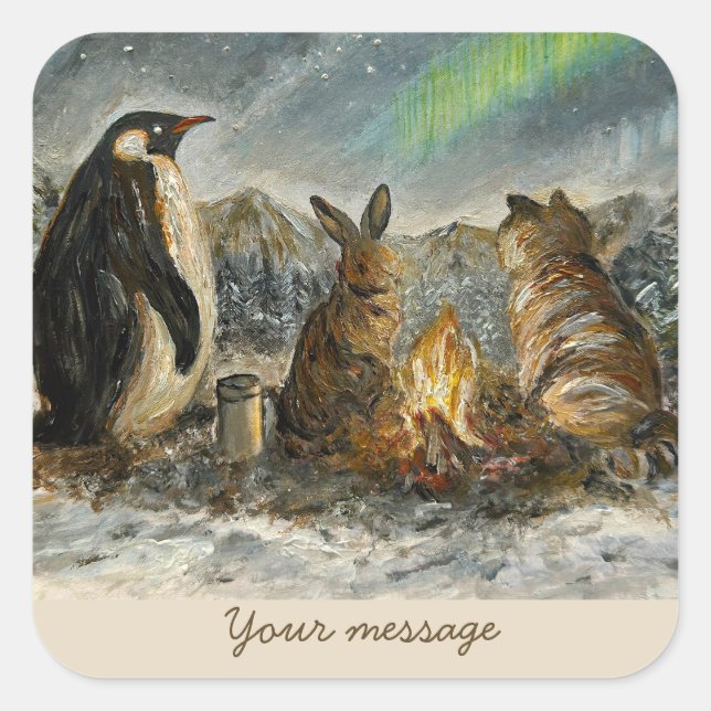 Beam Lingering Whimsical Aurora Animals Painting Square Sticker (Front)