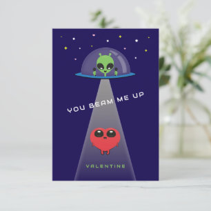 Beam Me Up UFO Kids Valentine Card Blue & Red