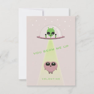 Beam Me Up UFO Kids Valentine Card Blush