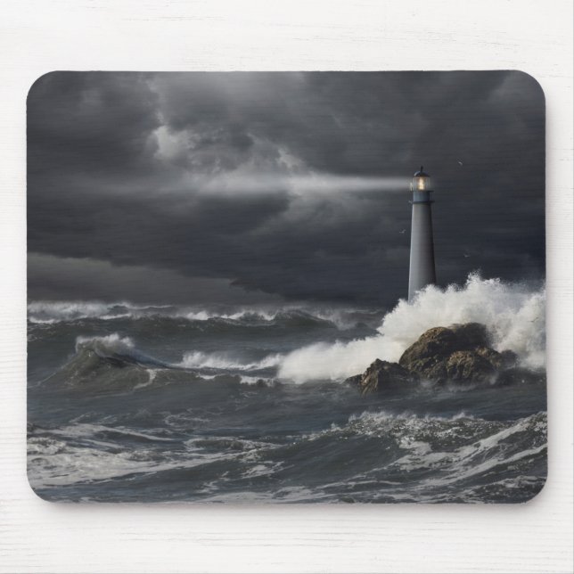 Beam of Light Shining into Stormy Ocean Mouse Pad (Front)