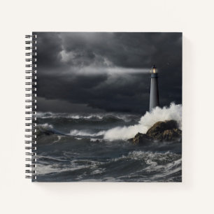 Beam of Light Shining into Stormy Ocean Notebook