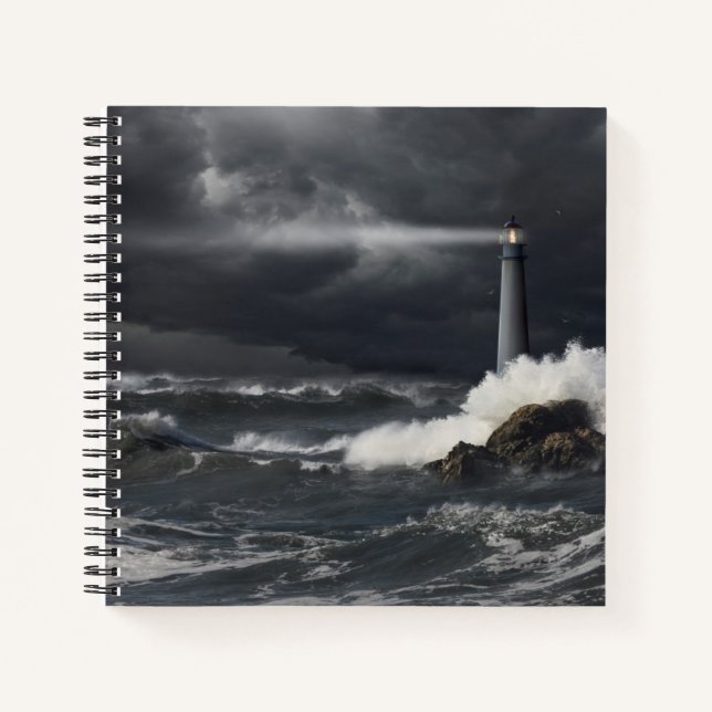 Beam of Light Shining into Stormy Ocean Notebook (Front)