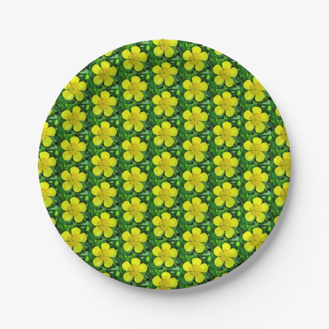 Beaming Buttercup Flower. Paper Plate (Front)