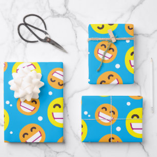 Beaming Face Smiling Eyes Emojis Editable Colours Wrapping Paper Sheet