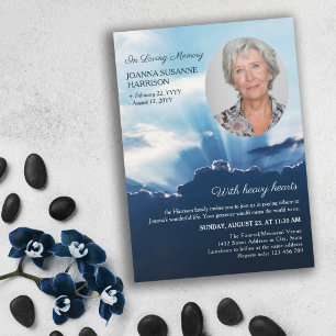 Beams of Light Oval Photo In Loving Memory Funeral Invitation