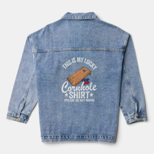 Bean Bag Toss Corn Hole Jokes This Is My Lucky Cor Denim Jacket