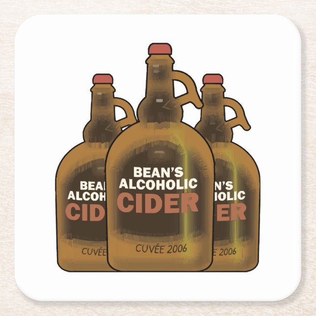 Bean Cider Square Paper Coaster (Front)