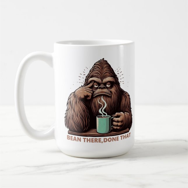 Bean There, Done That - Funny Bigfoot Design Coffee Mug (Left)