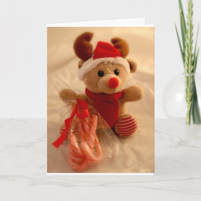 Beanie reindeer & candy cane holiday card (Front)