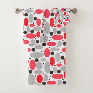 beans and peas retro red grey white pattern bath towel set