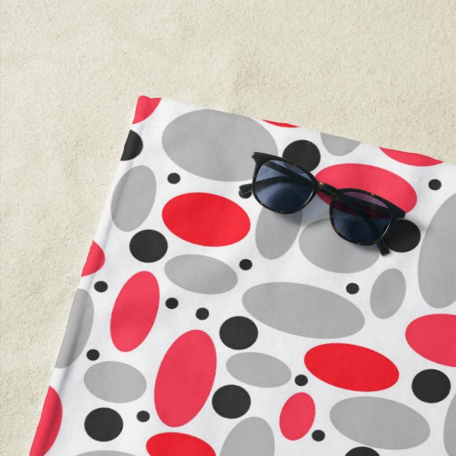 beans and peas retro red grey white pattern beach towel (In Situ)
