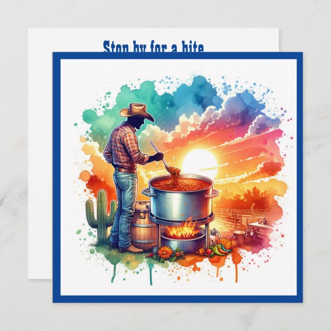 Beans or No Beans Chilli Cooking Cowboy 1 Custom Invitation (Front/Back)