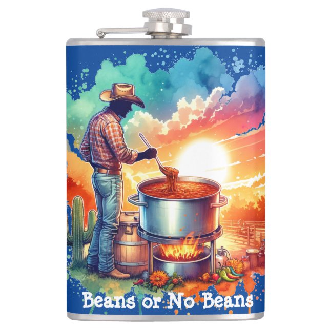 Beans or No Beans Chilli Cooking Cowboy 1 Hip Flask (Front)