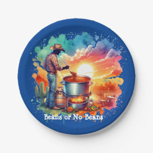 Beans or No Beans Chilli Cooking Cowboy 1 Paper Plate