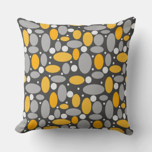 beans peas sixties retro pattern gray yellow dar cushion