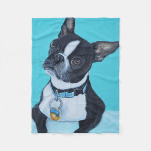 Beans the Boston Terrier Painting Fleece Blanket