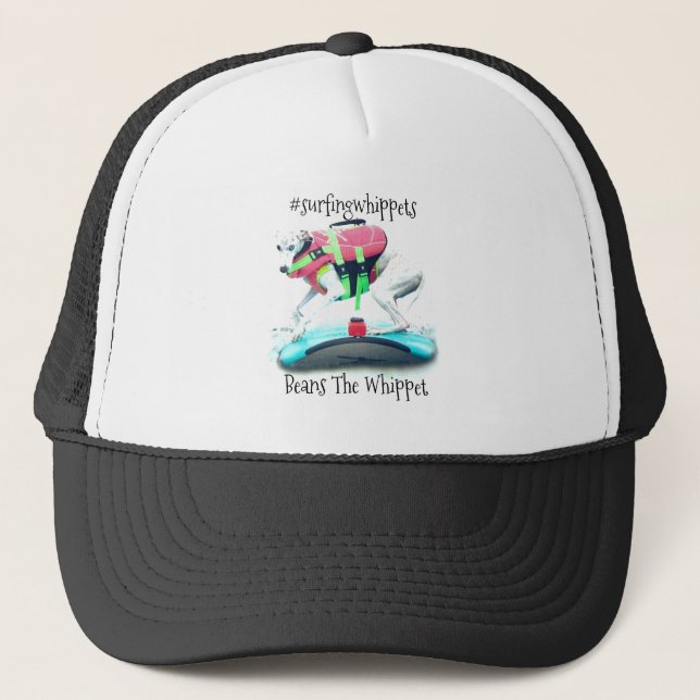 Beans The Whippet #surfingwhippets Trucker Hat v2 (Front)