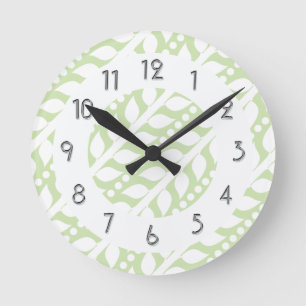 Beanstalk Leaves and Dots - Lime White Round Clock