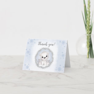 Bear 1st Birthday Boy Blue Polar Bear Thank You Card