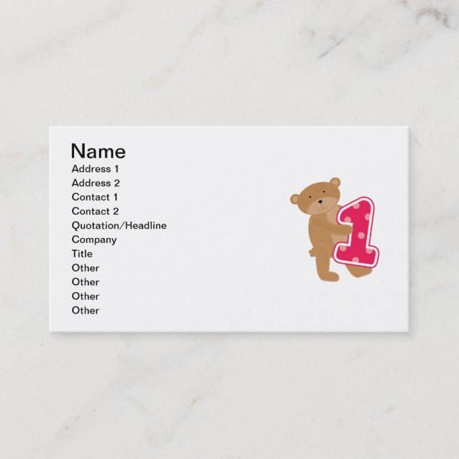 Bear 1st Birthday T-shirts and Gifts Business Card (Front)