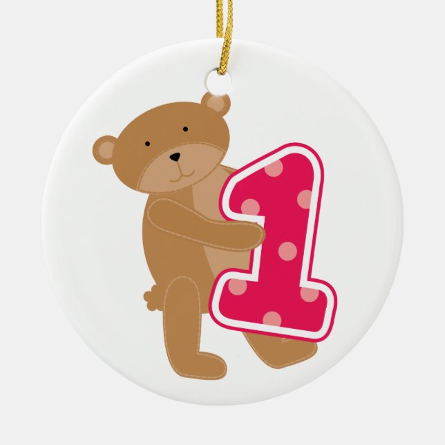 Bear 1st Birthday T-shirts and Gifts Ceramic Tree Decoration (Front)