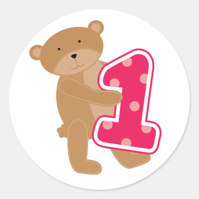 Bear 1st Birthday T-shirts and Gifts Classic Round Sticker (Front)