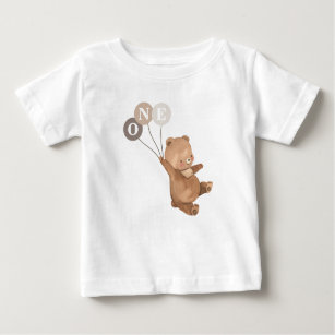 Bear 3 Brown Balloons 1st Birthday Baby T-Shirt