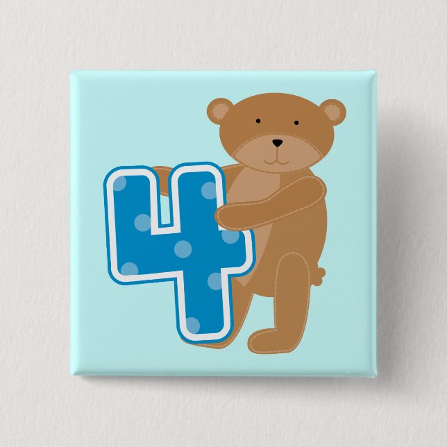 Bear 4th Birthday Tshirts and Gifts 15 Cm Square Badge (Front)