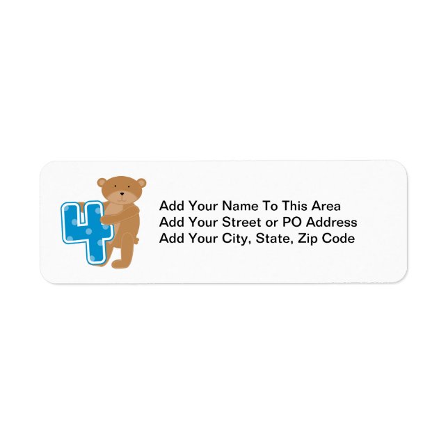 Bear 4th Birthday Tshirts and Gifts Return Address Label (Front)