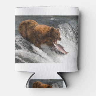 Bear about to catch salmon in mouth can cooler